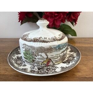 Enoch Wedgwood Asiatic Pheasants Covered Cheese Dish Staffordshire England  Farm